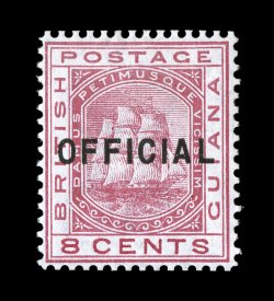 S.G. O10, 1877 8c Rose with OFFICIAL overprint, a gorgeous mint example of this scarce official stamp, rich vibrant color on fresh white paper, uncharacteristically well
centered, o.g., minor h.r., very fine ex-Samos (Scott O10 $2,350