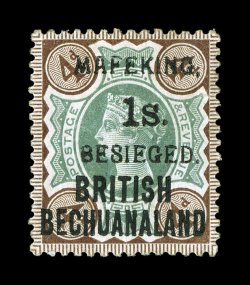 S.G. 11, 1900 1- Mafeking surcharge on 4p Green and purple brown, well centered, strong colors, large part o.g., small tear at top right and a minor corner crease at bottom
right, very fine appearance 2008 BPA certificate (Scott 172 $1,500.0