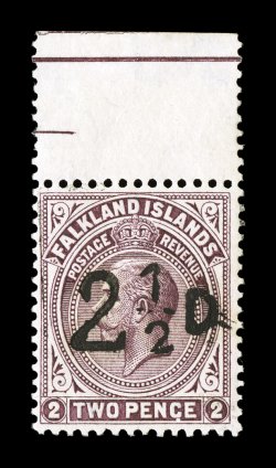 S.G. 115, 1928 2 12D Provisional surcharge on 2p Purple brown, handsome top sheet-margin example of this scarce provisional, exceedingly bright and fresh, o.g., lightly hinged,
very fine signed T. Allen, Miro and accompanied by a 2008 BPA ce