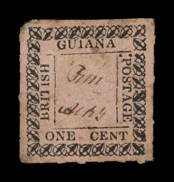 S.G. 116, 1862 1c Black on rose, position 3, unused, well centered, sharp impression, small thin spots, very fine appearance (Scott 35 $3,350.00).
