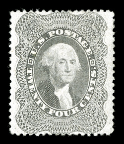 37, 24c Gray lilac, exceedingly well centered within very wide margins which are most uncharacteristic of this stamp, rich fresh color and a crisp impression, full o.g.,
lightly hinged, extremely fine rarely encountered both this well margined