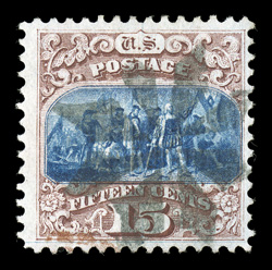 118, 15c Brown and blue, Ty. I, used, uncommonly fresh, neat NYFM cancel as well as a small portion of a red transit pmk., very fine 2001 PSE certificate.