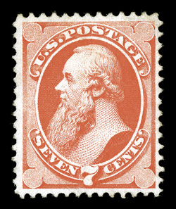 138, 7c Vermilion with grill, scarce unused example, well centered and margined, impressively rich color and a deeply etched impression, easily identifiable grill points, very
fine 2007 PF certificate.