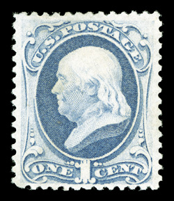 182, 1c Dark ultramarine, nicely centered within large margins, quite fresh, o.g., lightly hinged, very fine 2000 PF certificate.