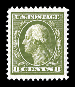 380, 8c Olive green, well centered within big oversized margins, bright color, o.g., n.h., an extremely fine jumbo 2006 PSE certificate.