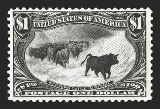 292, $1.00 Trans-Mississippi, strong color, reperforated at top, fine appearance clear 1983 PF certificate.