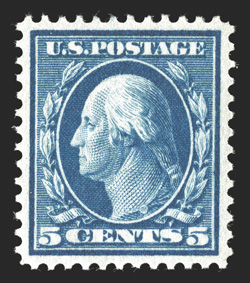 378, 5c Blue, extraordinarily well centered, bright rich color, o.g., n.h., extremely fine and choice 1990 PF certificate and a 2010 PF certificate (XF-Superb
95).