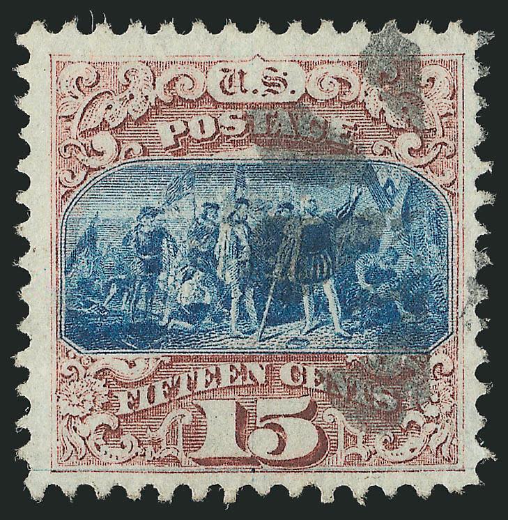 15c Brown & Blue, Ty. I (118).> Choice wide margins and very well-centered, fresh colors, circle of wedges cancel, Very Fine and attractive, with 1987 P.F. certificate