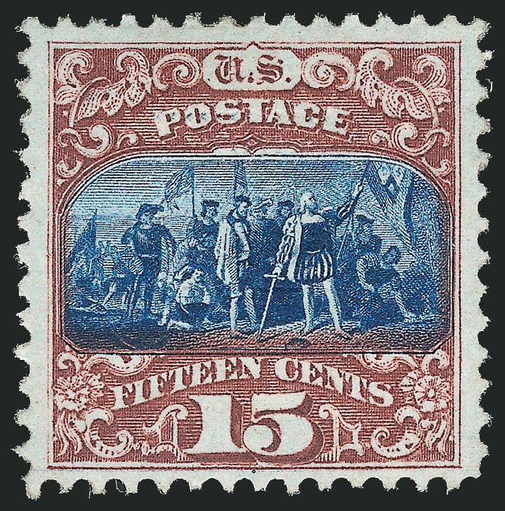 15c Brown & Blue, Ty. II (119).> Original gum, deep rich colors and proof-like impressions (so much so that at first glance we thought this was the Re-Issue until we saw the clear grill), wide and balanced
margins<><>^VERY FINE AND CHOICE ORIGINAL-