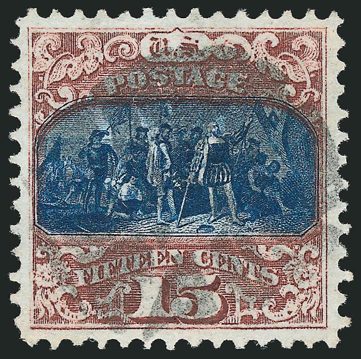 15c Brown & Blue, Ty. II (119).> Deep rich colors on bright paper, almost perfectly centered, neat strike of rosette cancel<><>^EXTREMELY FINE GEM. A BEAUTIFUL USED EXAMPLE OF THE 15-CENT TYPE II 1869
PICTORIAL.^<><>With 2006 P.S.E. certificate (