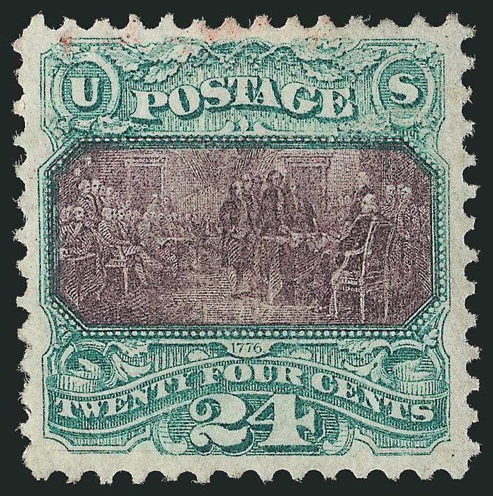 24c Green & Violet (120).> Well-centered, deep rich colors, very faint red cancel confined to the top margin leaving the central vignette completely distraction free, Very Fine and choice, with 2000 P.F.
certificate