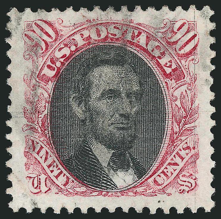 90c Carmine & Black (122).> Enormous Jumbo margins, light strike of cork cancel, light diagonal crease ending in tiny tear at bottom left, Extremely Fine Gem appearance, with 1992 P.F. certificate