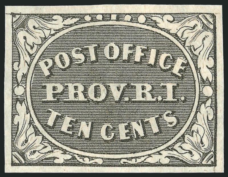 Providence R.I., 10c Gray Black (10X2).> Unused (no gum), large margins, sharp impression on bright fresh paper, Extremely Fine, with 1964 P.F. certificate