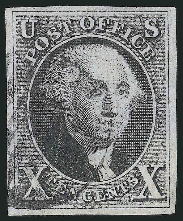 10c Black (2).> Large margins, ample to very large margins, neat <black grid> cancel, Very Fine and choice, with 2007 P.S.E. certificate (VF-XF 85 SMQ $1,650.00 without premium for black cancel)