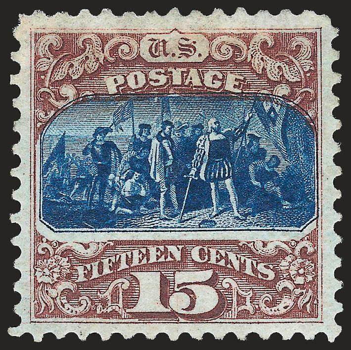 15c Brown & Blue, Re-Issue (129).> Original gum, intense colors and detailed impressions, well-proportioned margins<><>^EXTREMELY FINE. A BEAUTIFUL ORIGINAL-GUM EXAMPLE OF THE 15-CENT 1869 PICTORIAL
RE-ISSUE.^<><>With 1992 P.F. certificate