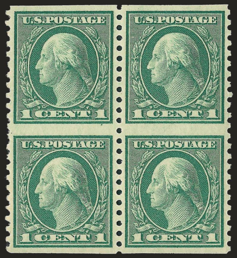 1c Green, Rotary Perf 11 x 10, Vertical Pair, Imperforate Horizontally (538a).> Mint N.H. block containing two pairs, bright color, exceptionally well-centered, Extremely Fine, with 1997 P.F. certificate