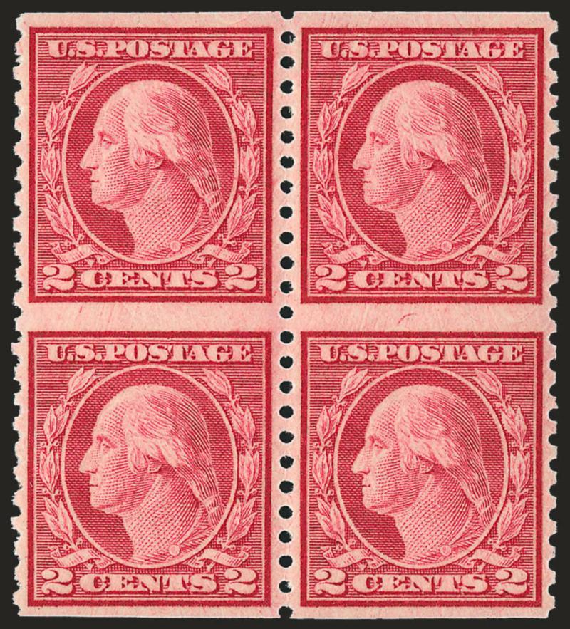 2c Carmine Rose, Ty. III, Rotary Perf 11 x 10, Vertical Pair, Imperforate Horizontally (540a).> Mint N.H. block containing two pairs, rich color, perfectly centered, Extremely Fine, with 1996 P.F.
certificate