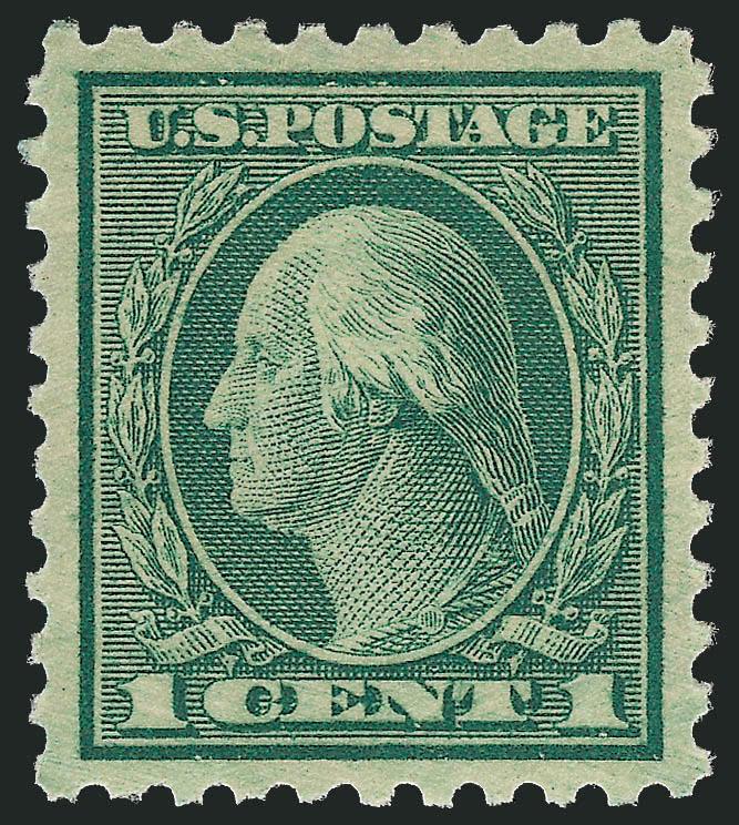 1c Green, Perf 10 (543).> Mint N.H., deep rich color, Jumbo margins, almost perfect centering, Extremely Fine Gem, with 1991 P.F. and 2008 P.S.E. certificates (XF-Superb 95 Jumbo SMQ $44.00 as 95, $190.00 as
98)