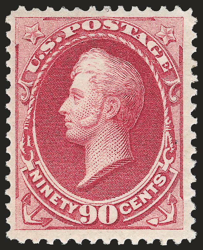 90c Carmine (155).> Original gum, radiant color on crisp paper, unusually wide margins<><>^VERY FINE. AN ATTRACTIVE ORIGINAL-GUM EXAMPLE OF THE 1870 90-CENT NATIONAL BANK NOTE COMPANY UNGRILLED ISSUE.^<><>With
2003 P.F. certificate
