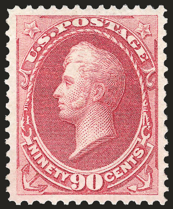 90c Rose Carmine (166).> Original gum, brilliant color, detailed impression, wide and balanced margins, nearly perfect centering, long and full perforations all around<><>^EXTREMELY FINE GEM. A STUNNING
ORIGINAL-GUM EXAMPLE OF THE 1873 90-CENT CONT
