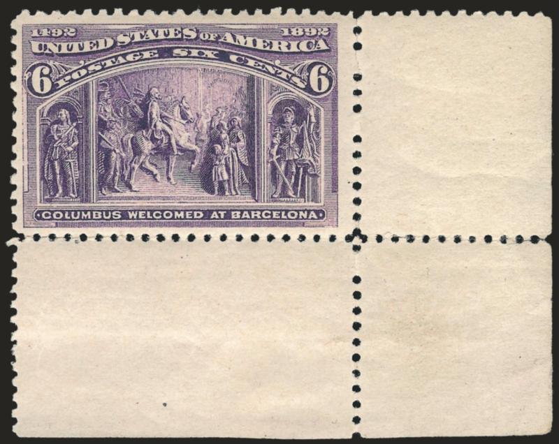 6c-8c Columbian (235-236).> Mint N.H., 6c with <bottom right corner selvage,> rich colors on bright paper, usual natural gum bends, Very Fine
