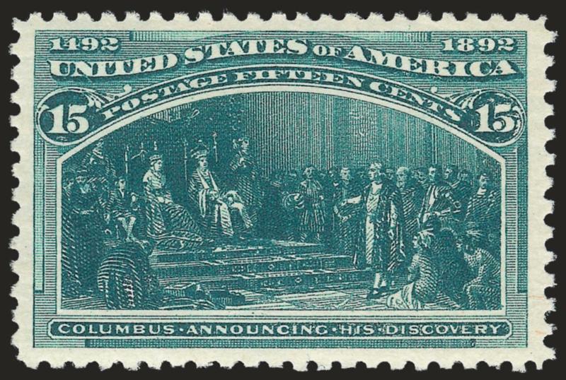 15c Columbian (238).> Mint N.H., wide balanced margins, detailed impression on bright white paper, Extremely Fine, with 2001 and 2006 P.F. certificates (XF 90)