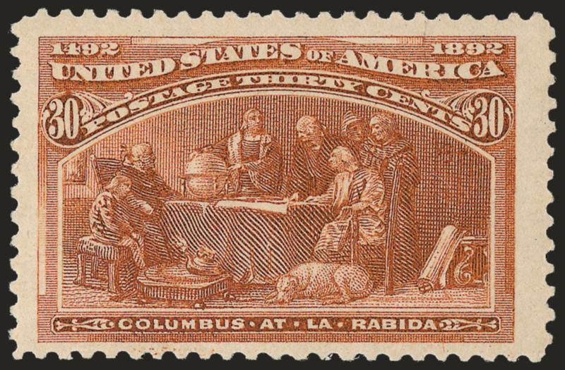 30c Columbian (239).> Mint N.H., three Jumbo margins, rich color, fresh and Very Fine, with 1994 P.F. certificate