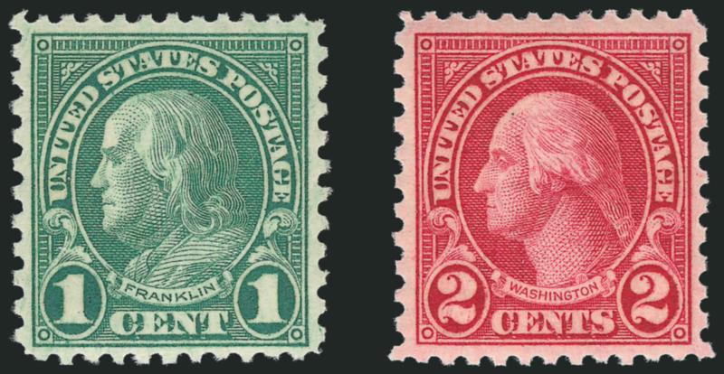 1c Green, 2c Carmine, Rotary (578-579).> Mint N.H., brilliant colors, well-proportioned margins, Very Fine-Extremely Fine, both are very attractive
