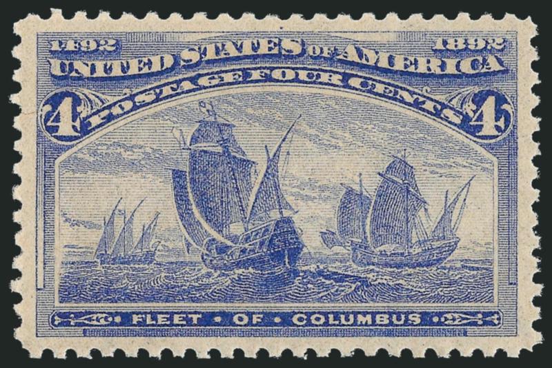 4c Columbian (233).> Mint N.H., brilliant color, unusually choice centering, long and full perforations all around, Extremely Fine Gem, a beautiful stamp