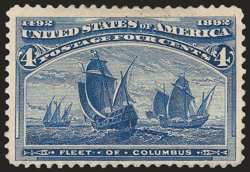 4c Columbian, Error of Color (233a).> Original gum, narrow h.r. at top, intense shade and impression in the darker of the two recognized shades, trivial corner crease at top right not mentioned on accompanying
certificate<><>^FINE APPEARING EXAMPLE