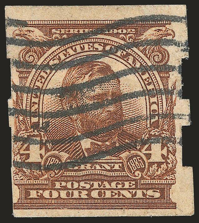 4c Brown, Imperforate, Schermack Ty. III Private Perforation (314A).> Large margins to well clear at left with full Schermack perforations on both sides, deep rich color, usual wavy-line cancel<><>^FRESH AND
FINE. A RARE SOUND EXAMPLE OF THE 4-CENT