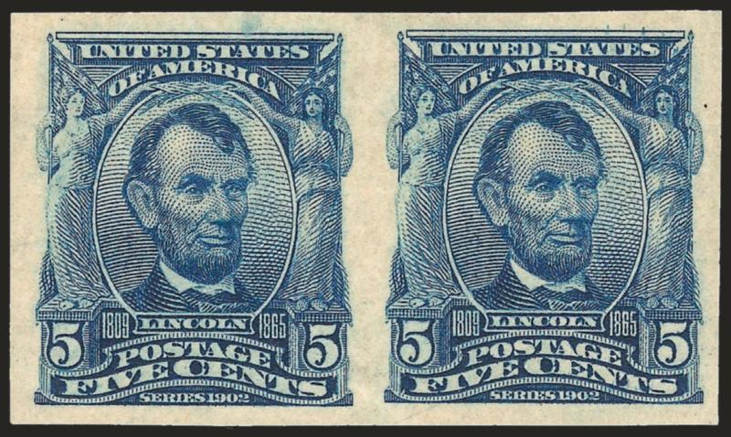 5c Blue, Imperforate (315).> Horizontal pair, lightly hinged, large even margins, Extremely Fine